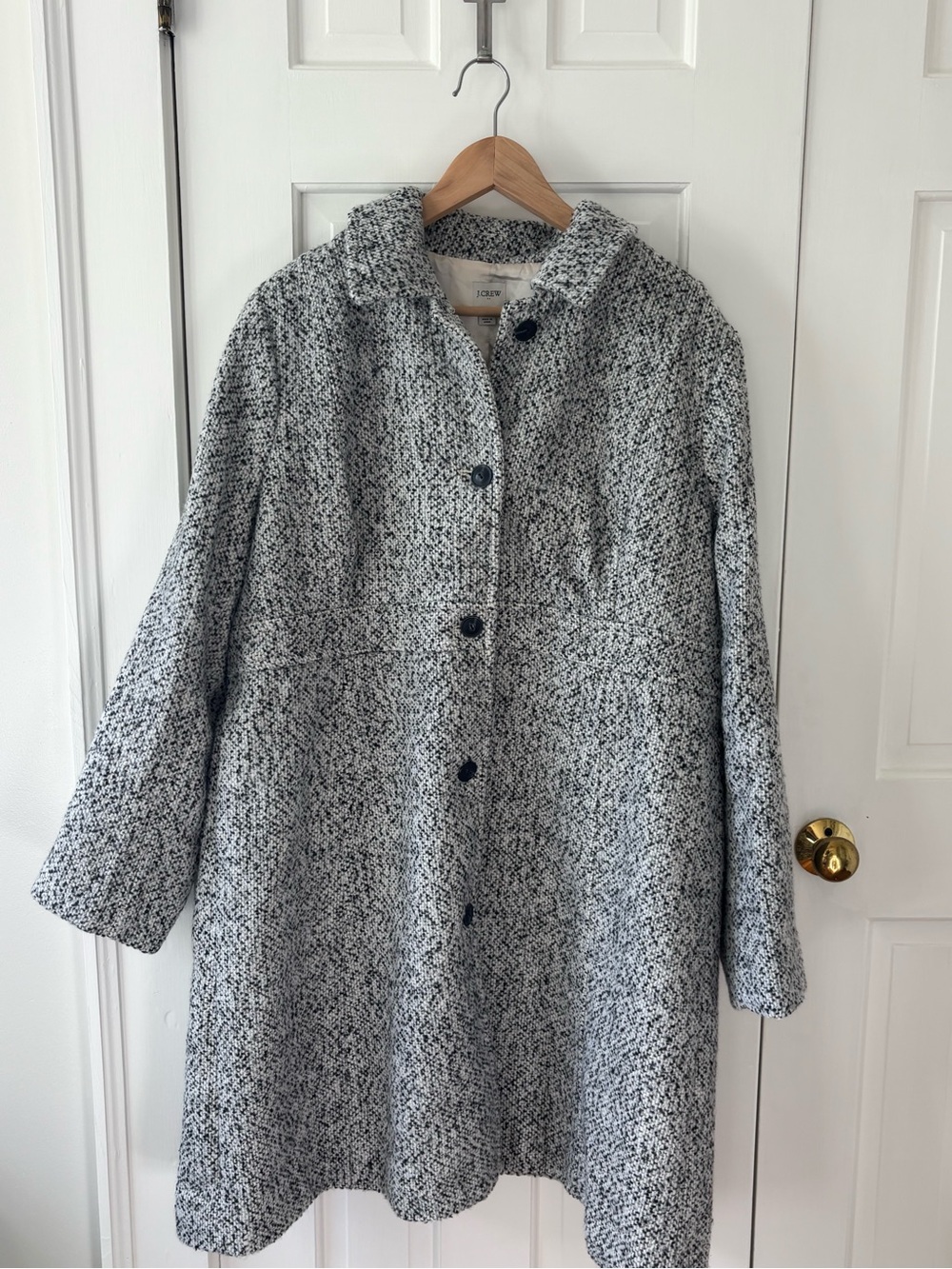 J. Crew Black and White Bouclé Pea Coat